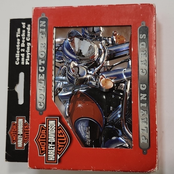 HARLEY DAVIDSON COLLECTOR TIN & 2 DECKS OF PLAYING CARDS MOTORCYCLES New In Box - Picture 3 of 9